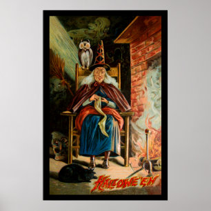 Witch bij Fireplace Poster