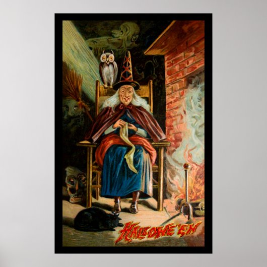 Witch bij Fireplace Poster (Voorkant)