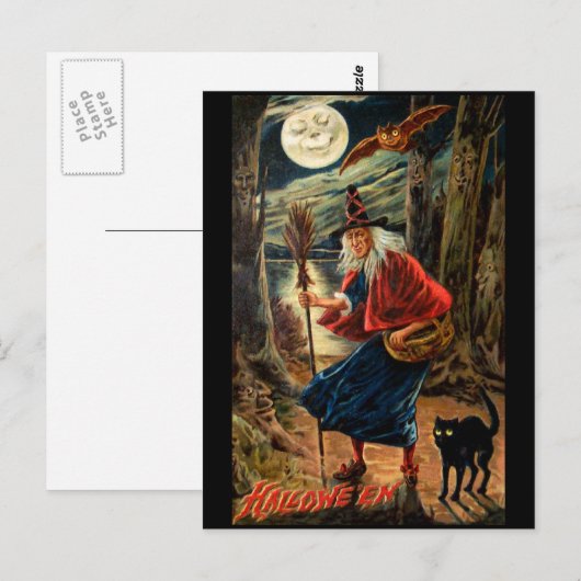 Witch bij Halloween Night Briefkaart (Voorkant / Achterkant)