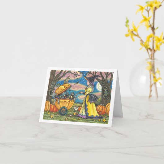 WITCH, BLACK CAT BABY BUGGY, NOTA KAART Blank (Gele Bloem)