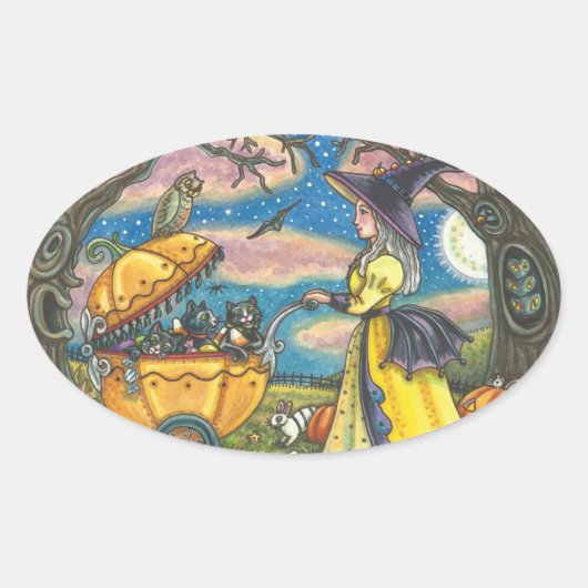 WITCH, BLACK CAT BABY BUGGY STICKERS BLAD Ovaal (Voorkant)