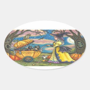 WITCH, BLACK CAT BABY BUGGY STICKERS BLAD Ovaal