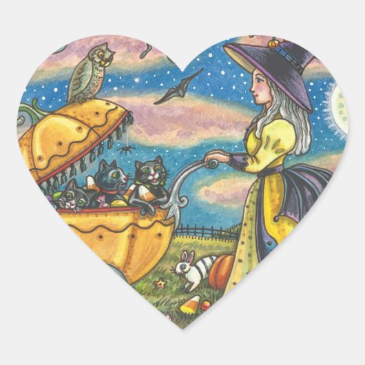 WITCH, BLACK CAT BABY BUGGY STICKERS SHEET Heart (Voorkant)