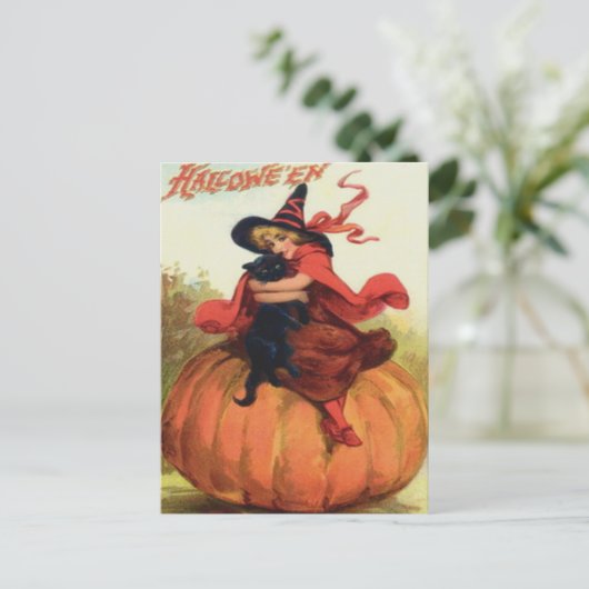 Witch & Black Cat Briefkaart (Staand voorkant)