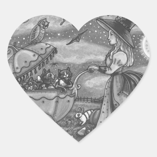 WITCH, BLACK CAT BUGGY GOTHIC STICKER SHEET Heart (Voorkant)