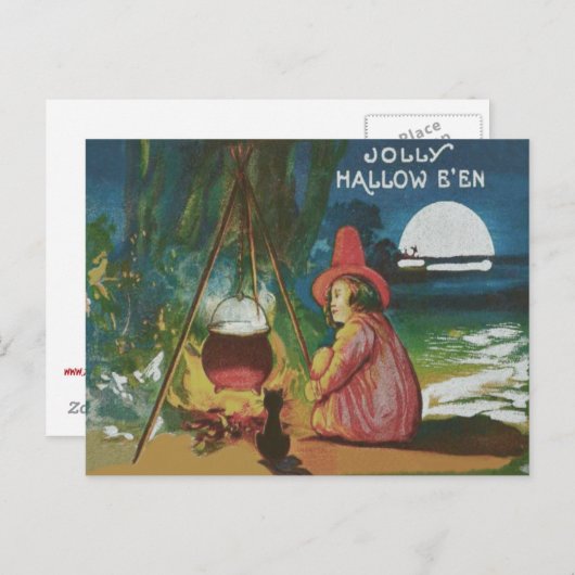 Witch Black Cat Cauldron Briefkaart (Voorkant / Achterkant)