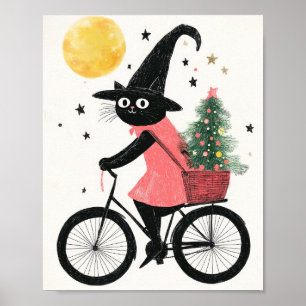 Witch Black Cat Cycling Schattige en Spooky Christ Poster