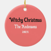 Witch Black Cat Cycling Xmas Tree Witchy Christmas Keramisch Ornament (Achterkant)