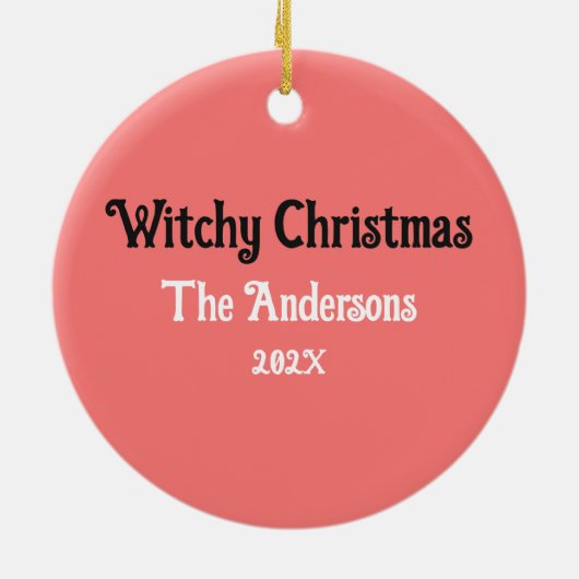 Witch Black Cat Cycling Xmas Tree Witchy Christmas Keramisch Ornament (Achterkant)