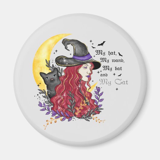 Witch, Black Cat en Crescent Moon Magneet (Voorkant)