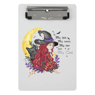 Witch, Black Cat en Crescent Moon Mini Klembord