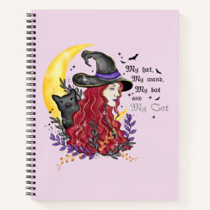 Witch, Black Cat en Crescent Moon Notitieboek