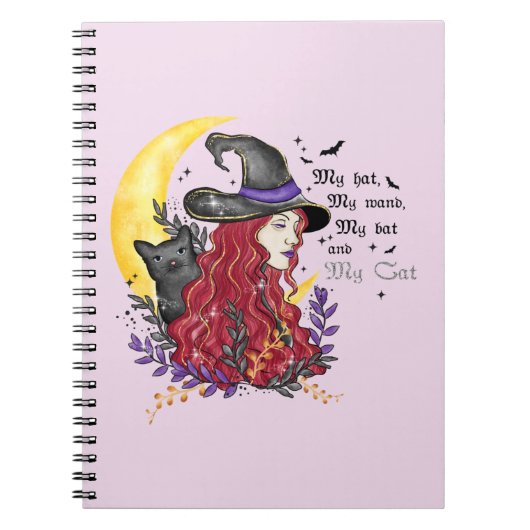 Witch, Black Cat en Crescent Moon Notitieboek (Voorkant)