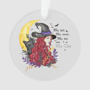 Witch, Black Cat en Crescent Moon Ornament