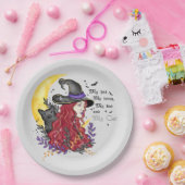 Witch, Black Cat en Crescent Moon Papieren Bordje (Feest)