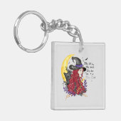 Witch, Black Cat en Crescent Moon Sleutelhanger (Voorkant Links)