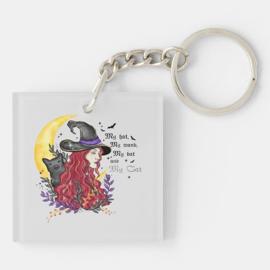 Witch, Black Cat en Crescent Moon Sleutelhanger (Achterkant)