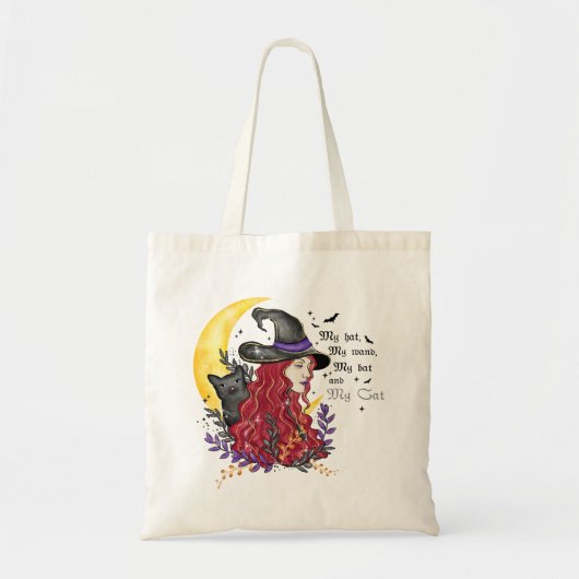 Witch, Black Cat en Crescent Moon Tote Bag (Voorkant)