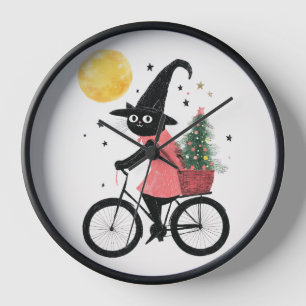 Witch Black Cat Fietsen bij Nacht Spooky Kerstmis