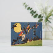 Witch Black Cat Flying Moon Crow Briefkaart (Staand voorkant)