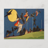 Witch Black Cat Flying Moon Crow Briefkaart (Voorkant)