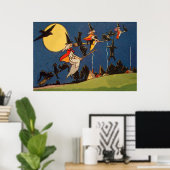 Witch Black Cat Flying Moon Crow Poster (Thuiskantoor)