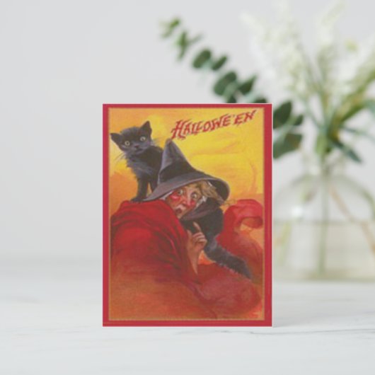 Witch Black Cat  Halloween Briefkaart (Staand voorkant)