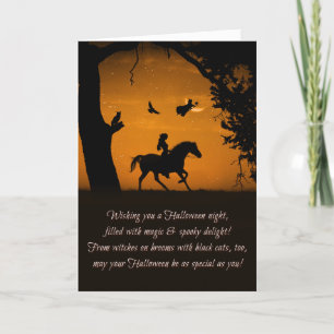 Witch Black Cat Horse Owl Raven Happy Halloween Kaart