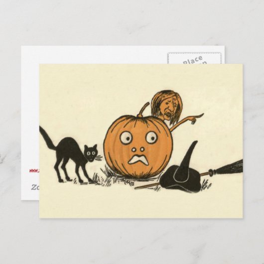Witch Black Cat Jack O Lantern Briefkaart (Voorkant / Achterkant)
