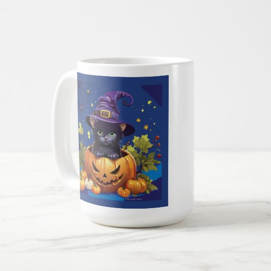 Witch Black Cat Kitten Pompoen All Hallows Eve Mok (Voorkant links)