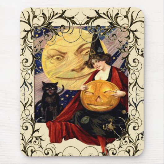 Witch & Black Cat Mousepad Muismat (Voorkant)