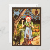 Witch, Black Cat & Owl - Halloween Briefkaart (Voorkant / Achterkant)