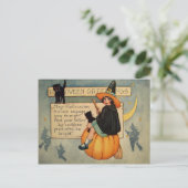 Witch Black Cat Pumpkin Crescent Moon Briefkaart (Staand voorkant)