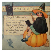 Witch Black Cat Pumpkin Crescent Moon Tegeltje (Voorkant)