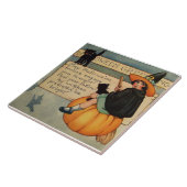 Witch Black Cat Pumpkin Crescent Moon Tegeltje (Zijkant)