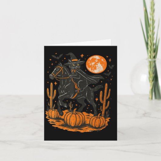 Witch Black Cat Riding Horse Halloween Pumpkin Moo Kaart (Voorkant)