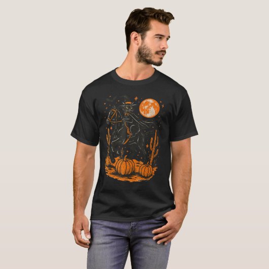 Witch Black Cat Riding Horse Halloween Pumpkin Moo T-shirt (Voorkant volledig)