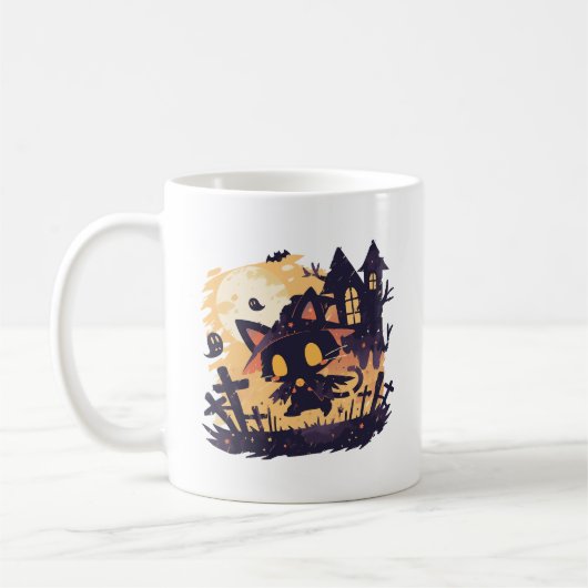 Witch Black Cat tijdens Halloween Koffiemok (Links)