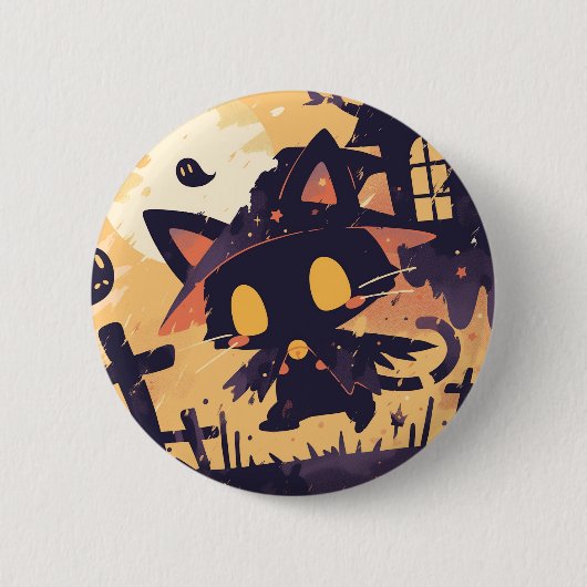 Witch Black Cat tijdens Halloween Ronde Button 5,7 Cm (Voorkant)