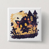 Witch Black Cat tijdens Halloween Vierkante Button 5,1 Cm (Voorkant)