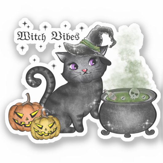 Witch Black Cat | Witch Vibes Sticker (Voorkant)