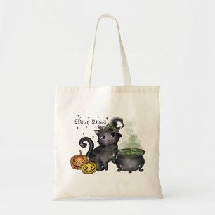 Witch Black Cat Witch Vibes Tote Bag