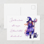 Witch Black Cat Wonder en ontzag Halloween Feestdagenkaart (Voorkant / Achterkant)