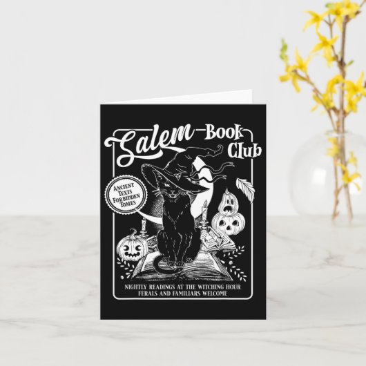 Witch Book Club Bookish Retro Halloween Zwarte Kat Kaart (Gele Bloem)