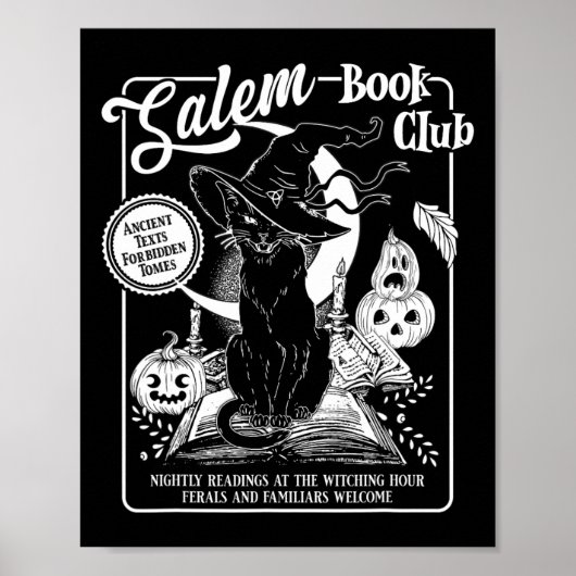 Witch Book Club Bookish Retro Halloween Zwarte Kat Poster (Voorkant)