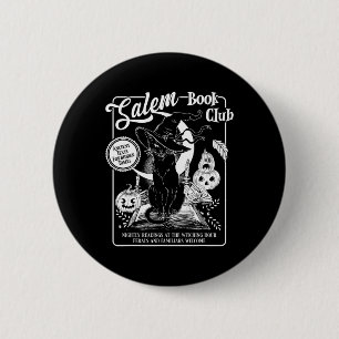 Witch Book Club Bookish Retro Halloween Zwarte Kat Ronde Button 5,7 Cm