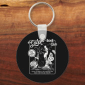 Witch Book Club Bookish Retro Halloween Zwarte Kat Sleutelhanger (Voorkant)