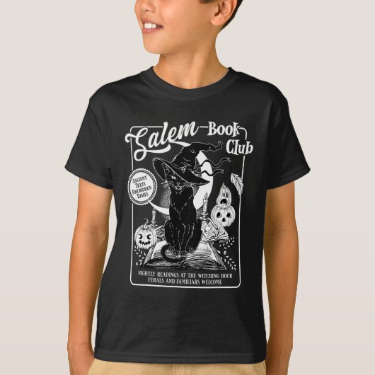 Witch Book Club Bookish Retro Halloween Zwarte Kat T-shirt (Voorkant)