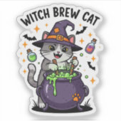 Witch Brew Cat - Magische ketel Halloween Sticker (Voorkant)