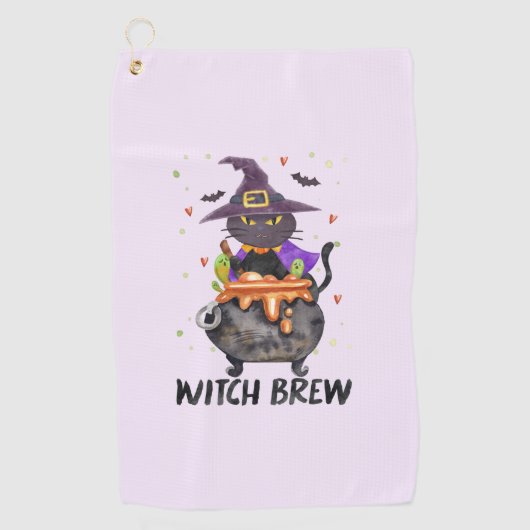 Witch Brew - Kat Dragen Heks Golfhanddoek (Voorkant)